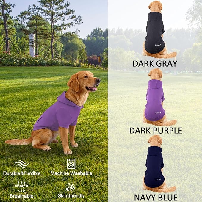 Basic Dog Hoodie Sweatshirts, Pet Clothes Hoodies Sweater with Hat and Leash Hole, Soft Cotton Outfit Coat for Large Medium Small Dogs, Purple (Medium)