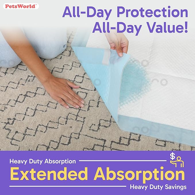 PETSWORLD Enormous Dog Training & Potty Pads, 37x54 inch - Tear Resistant with Strong Leak-Proof Backing, Optional Adhesive Tape, 200 Count