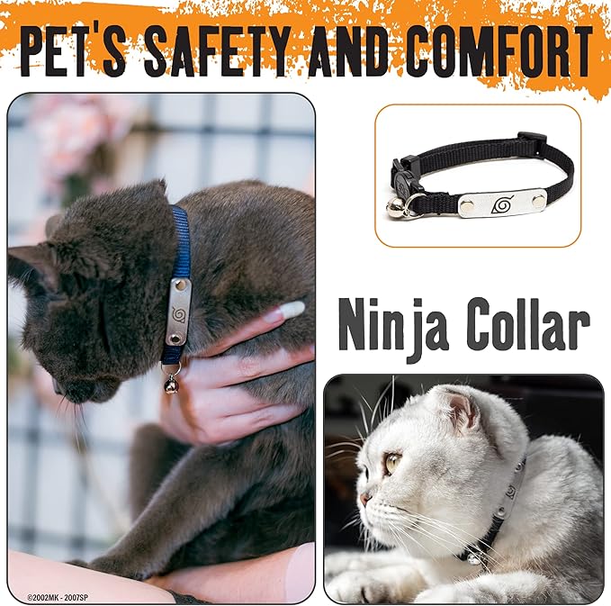 Naruto Breakaway Cat Collars for Girl & Boy Cats | Officially Licensed Naruto Shippuden Hidden Leaf Village Pet Accessories & Gifts, (8.5” to12”) Adjustable Cute Kitten Collar with Bell (Red, Ninja)