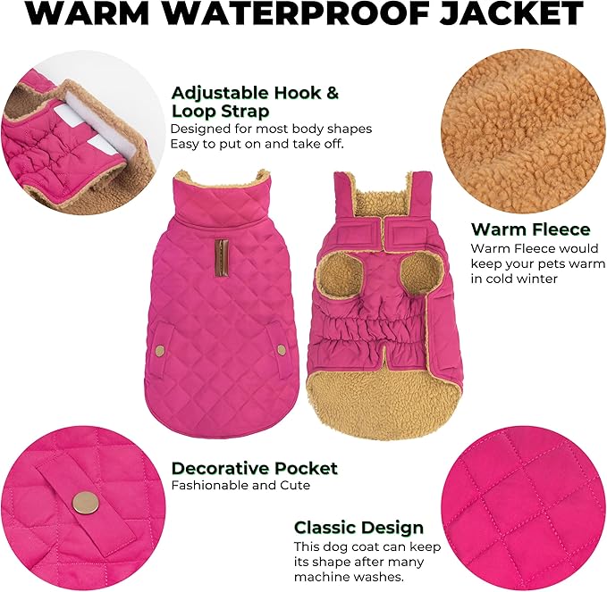Dog Coat, Warm Windproof Dog Coats for Large Dogs Boy, Waterproof Pet Winter Jacket, Cold Weather Clothes Dogs Snowsuit with Leash Hole, Rose Red XXX-Large