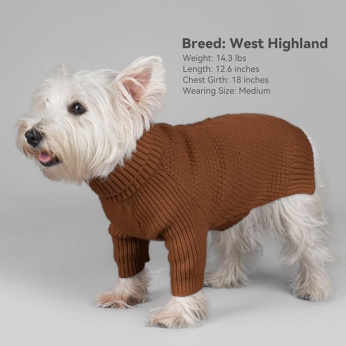 cyeollo 2XL Dog Sweater, Warm Stretchy Sweaters for Large Dogs Boy, Pullover Knitted Thermal Winter Big Dog Clothes with Sleeves, Turtleneck Pet Beagle Border Collie Apparel, Brown XXL