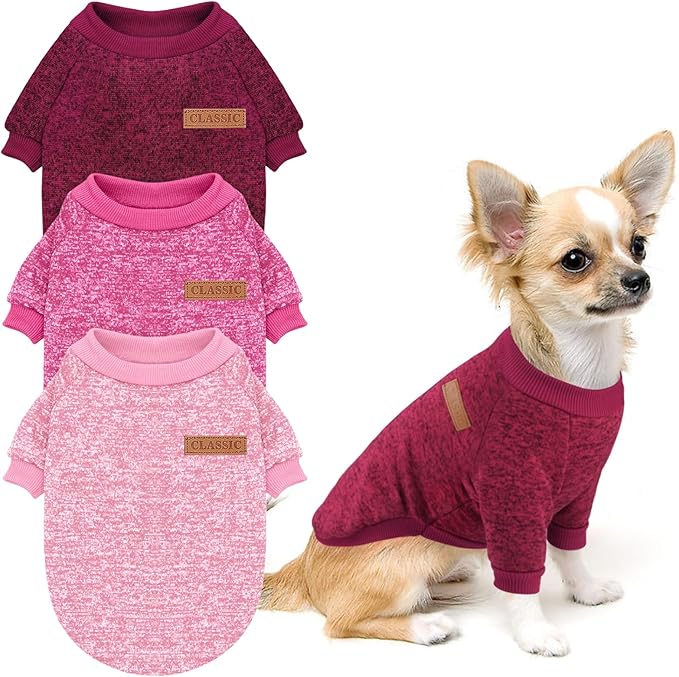 Idepet Pet Dog Classic Knitwear Sweater 3 Pcs, Fleece Coat for Small,Medium Dogs,Warm Pet Dog Cat Clothes,Soft Puppy Customes for Dog Grils Boys,X-Large