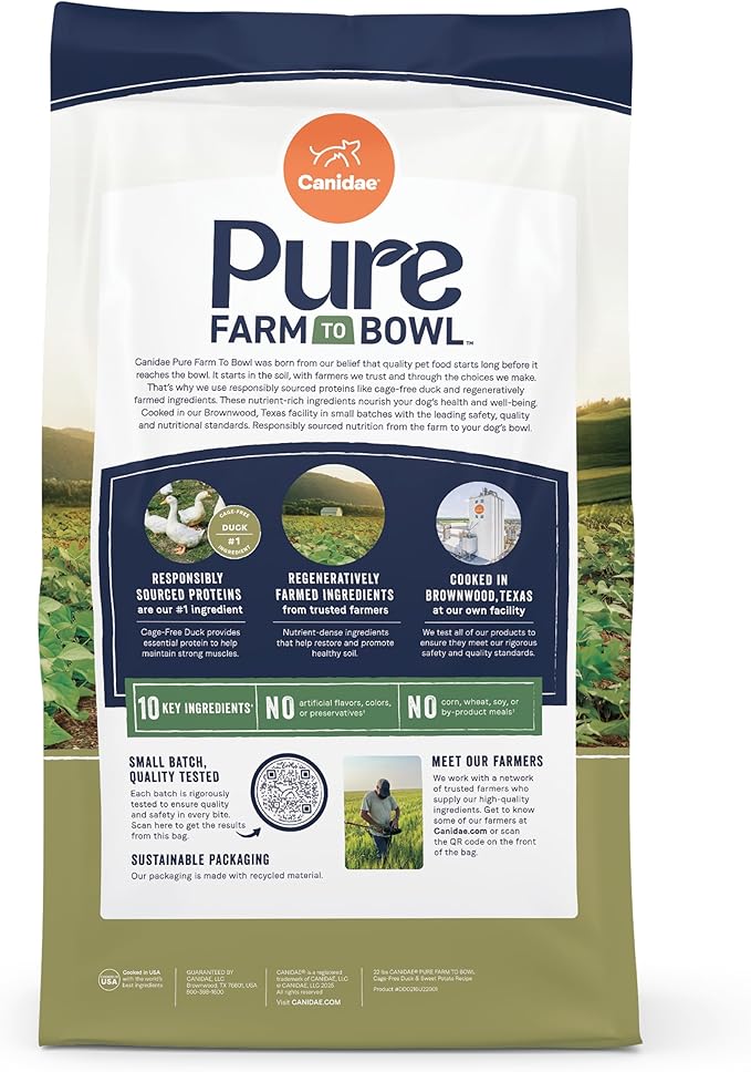 Canidae Pure Farm to Bowl Cage-free Duck & Sweet Potato, Adult, Grain-Free Dry Dog Food, 12lb