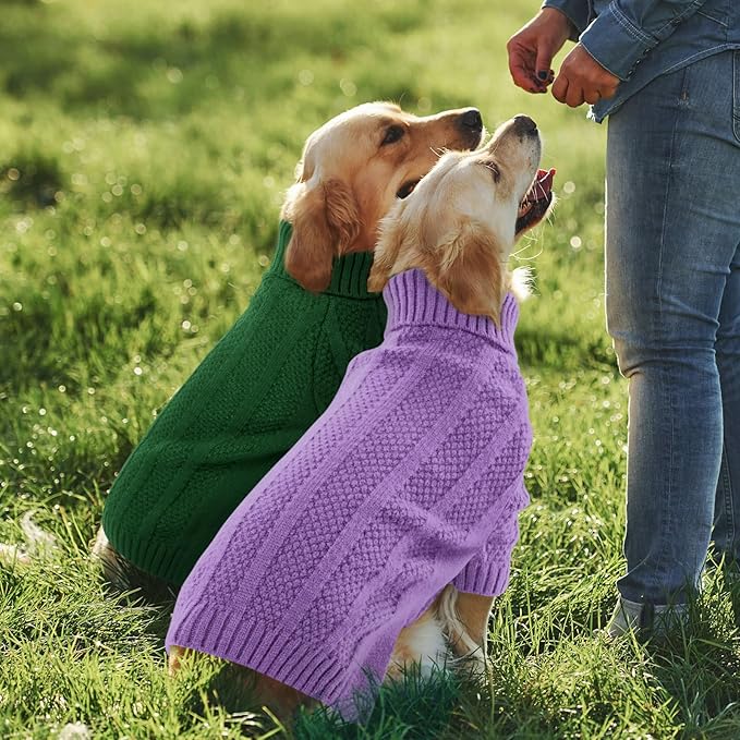 Queenmore XL Dog Sweater,Christmas Dog Sweaters for Extra Large Dogs Girl Boy,Warm Soft Fall Doggy Pullover Clothes,Turtleneck Knitted Pet Winter Apparel for Golden Retriever,Labrador(Purple,XL)