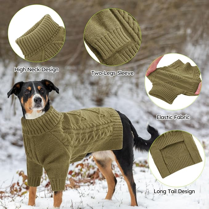 ASENKU Knitted Dog Sweater, Pullover Big Thermal Dog Winter Sweater, Turtleneck Doggy Sweaters for Large Medium Dogs Boy Girl, Warm Pet Sweaters Outfit Border Collie,Pit Bull,Golden Retriever, 4XL