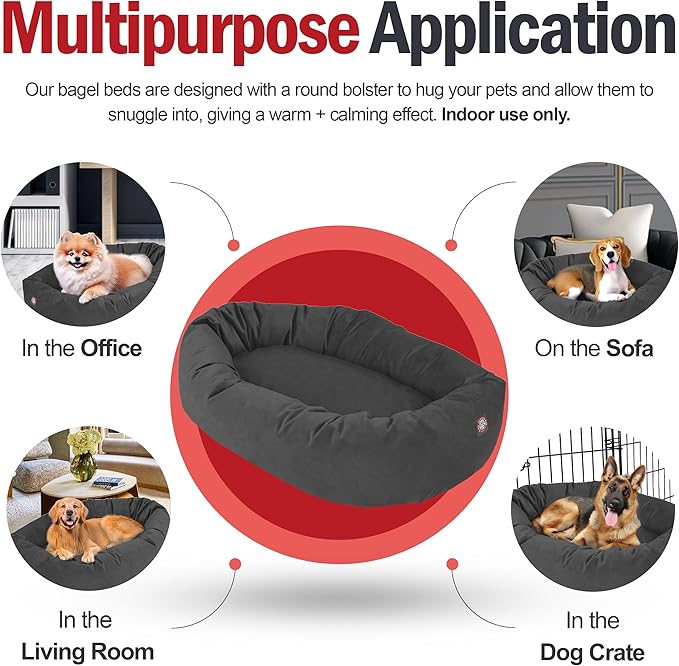 Majestic Pet 24 Inch Suede Calming Dog Bed Washable 24x19x7 (Inch) – Cozy Soft Round Donut Dog Bed with Spine Support for Dogs to Rest Their Head - Pet Bed Small – Gray (2025)