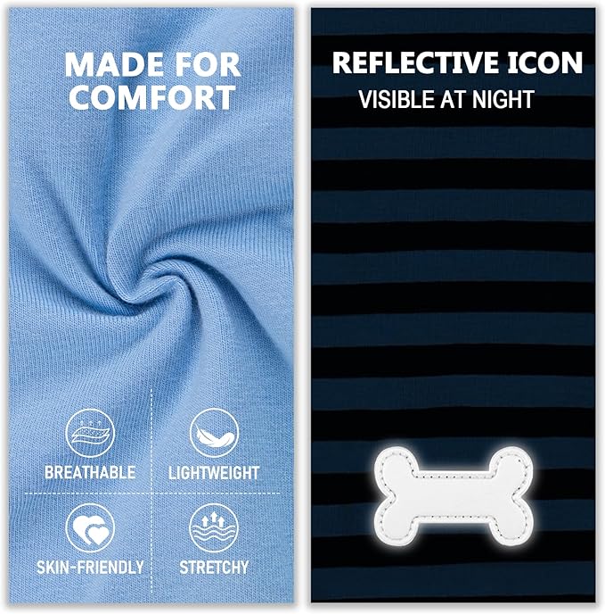 KYEESE 2Pack Dog Shirts Striped T Shirt Soft Tee for Small Dogs Cotton Tank Top Clothes Lightweight Sleeveless Dog Vest, X-Large,Dark Blue+Striped