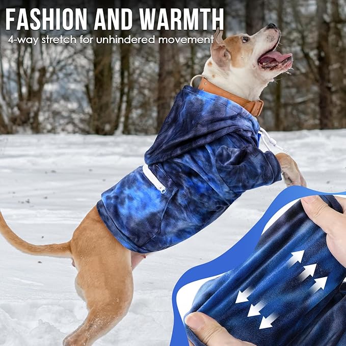SlowTon Dog Hoodie Tie Dye - Warm Dog Sweater Hoodies with Pocket, Fall Winter Dogs Coat Jacket Pet Outfit Puppy Hooded Sweatshirt Clothes for Small Medium Large Dogs (Blue,XL)