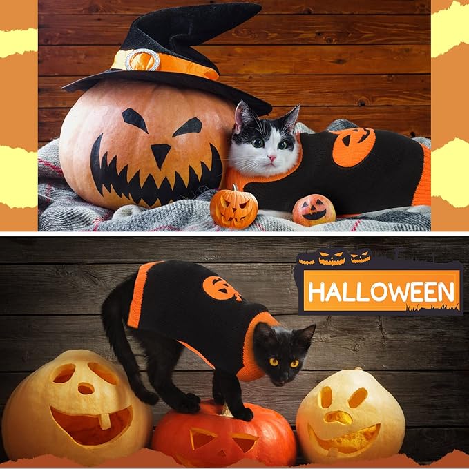 Sanwuta 3 Pieces Halloween Thanksgiving Christmas Dog Sweaters Sets Pumpkin Turkey Santa Puppy Dog Clothes Pet Knitwear for Puppy Doggie Cat Pet Costume (Medium)