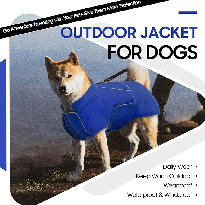 ROZKITCH Great Dane Costumes, Waterproof Windproof Dog Rain Jacket with Fleece Liner and Leash Hole Reflective Strip for Large Giant Dog, Adjustable Poncho Vest for Outdoor Hiking Travel Blue 4XL
