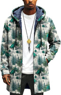 Mens Long Cardigan Hoodies Full Zip Fleece Lined Jackets Fashion Knitted Color Block Hooded Coat with Pockets