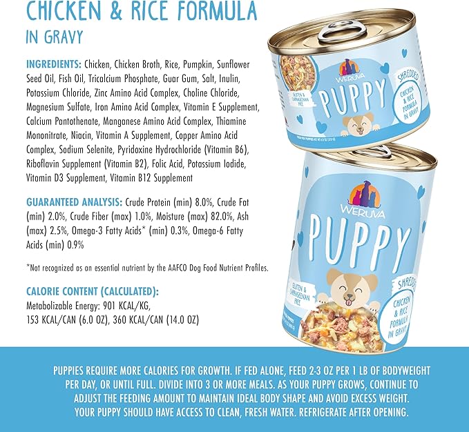 Weruva Puppy, Chicken and Rice Formula in Gravy, 14oz Can, Pack of 10