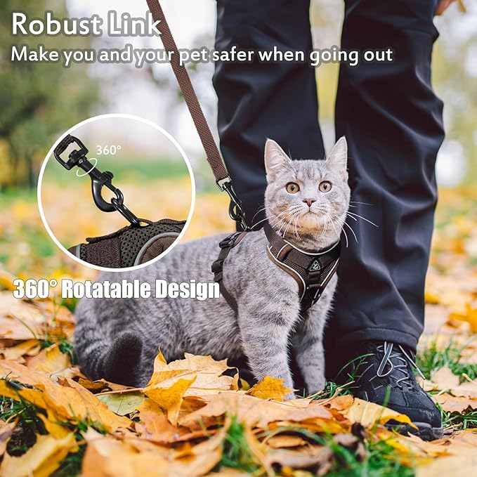 XL Cat Harness Escape Proof for Heavy Cats - Adjustable Vest Leash Set with 4 Buckles, Reflective Breathable Mesh for Extra Large Cats