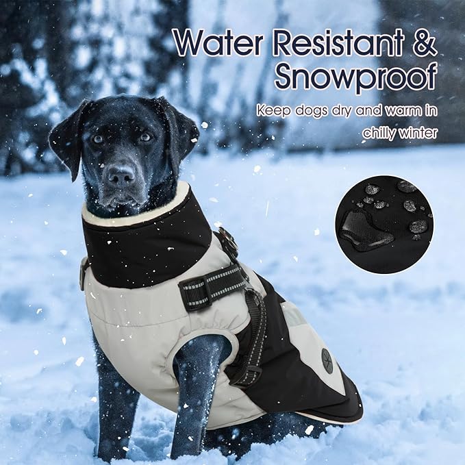 IECOii Dog Coat Winter Waterproof - Black, XLarge - Zip Up Vest, Jacket, Fleece Snow Snowsuit for Large Dogs, Beagle, Cocker Spaniel, Border Collie