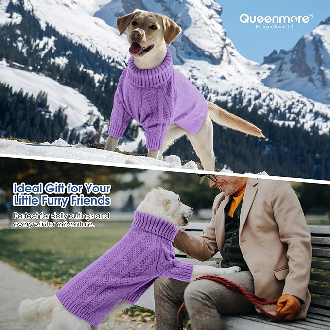 Queenmore XL Dog Sweater,Christmas Dog Sweaters for Extra Large Dogs Girl Boy,Warm Soft Fall Doggy Pullover Clothes,Turtleneck Knitted Pet Winter Apparel for Golden Retriever,Labrador(Purple,XL)