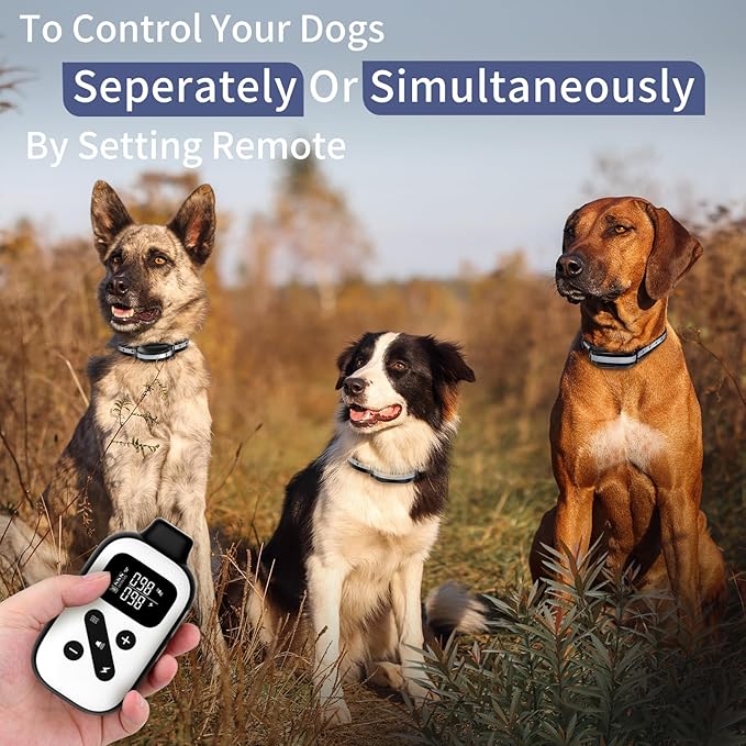 PetJoy 3 Dog Shock Collar for Large Dogs, Automatic Bark Collar with Remote, Bark and Training Collar Combo, Shock Collar with 5 Adjustable Levels of Sensitivity to Suit All Breeds of Dogs