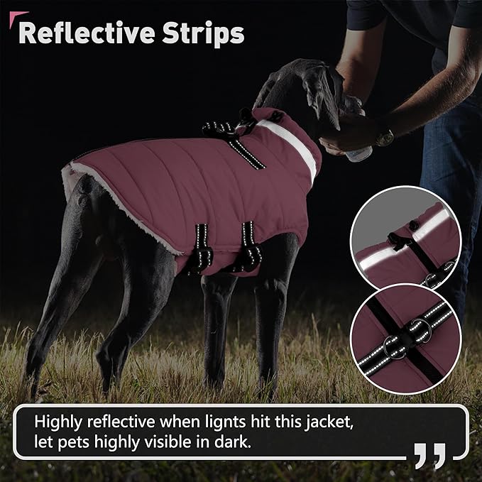 Dogcheer Dog Coat with Harness, Waterproof Dog Jacket Adjustable Winter Coat with Zipper, Christmas Puppy Snow Jacket Fleece Sweater for Small Medium Large Dogs - Light Pink 3XL