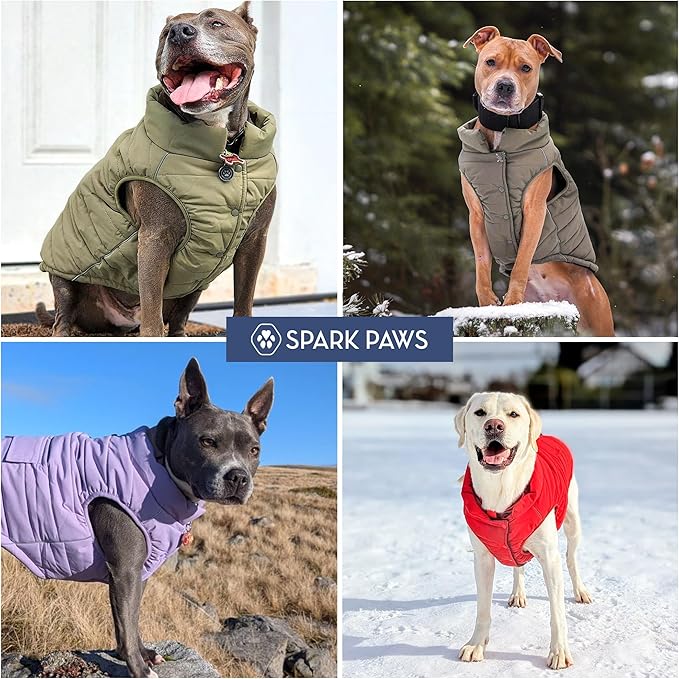 Spark Paws Dog Winter Jacket, Water-Resistant Coat, Warm Reflective Windproof Fleece-Interior, for Medium and Large Dogs - Tan - L