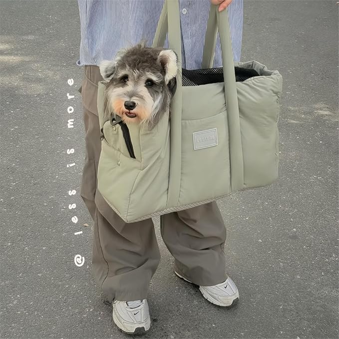 Dog Walking Bag Sling, Dog Carrier Purse with Safety Leash Clip,Warm Soft Sided Pet Carrier Purse for Small Medium Dogs Cats Portable Hands-Free Shoulder Tote for Outdoor Travel (Light Khaki)