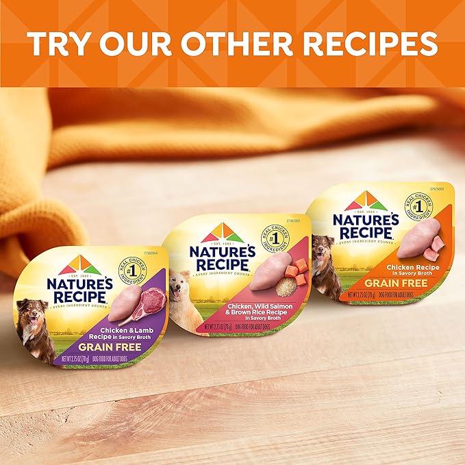 Nature’s Recipe Chicken, Barley & Turkey Recipe in Savory Broth Wet Dog Food, 2.75 oz. Cup, 12 Count