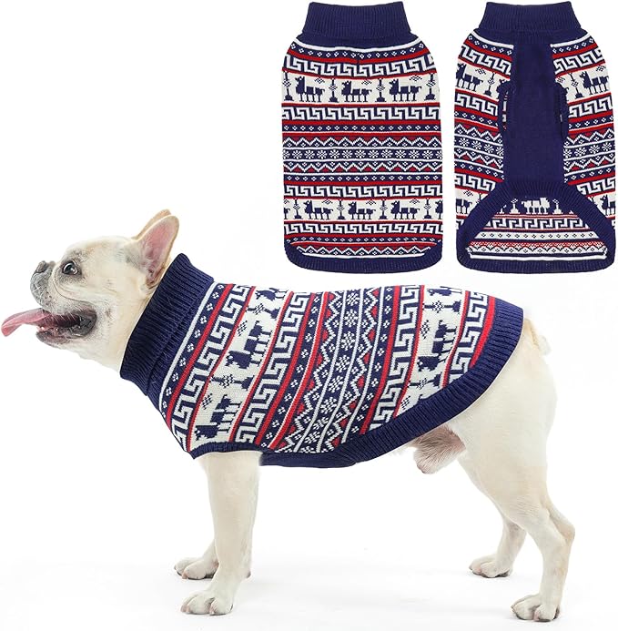 SCENEREAL Turtleneck Dog Sweater for Small Medium Large Dogs Girls Boys, Knit Pet Pullover Puppy Clothes Cold Weather Coats, Holiday Outfits Sweatshirt for Christmas, Navy SM