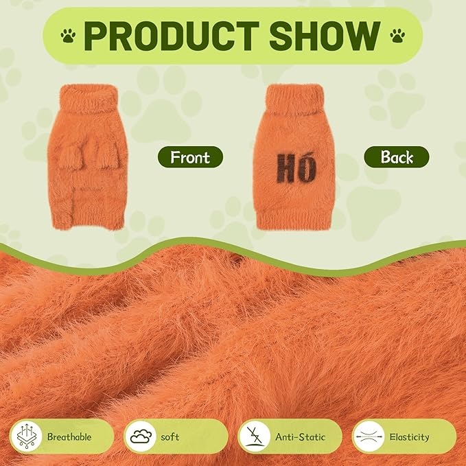 Small Dog Furry Pullover Sweater, Classic Turtleneck Dog Clothes for Cold Weather Cute Warm Pet Clothes for Chihuahua, Bulldog, Dachshund, Pug Orange Small