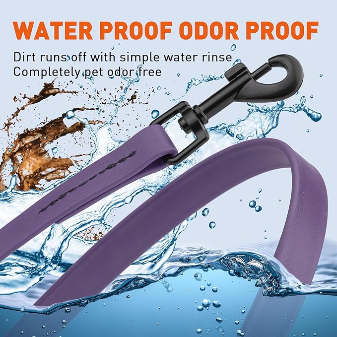 Dogline Biothane Waterproof Dog Leash Strong Coated Nylon Webbing with Black Hardware Odor-Proof Easy to Clean High Performance for Small or Large Dogs Made in USA 4 or 6 ft Lead, Violet Purple