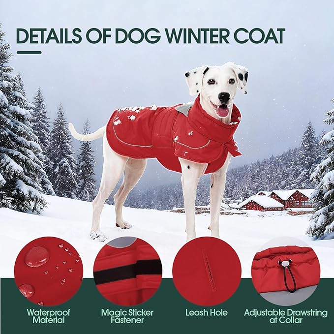 Kuoser Dog Jacket, Dog Coats for Medium Dogs, Warm Pet Winter Coat Jacket, Adjustable Fleece Pet Puffer Vest, Windproof Waterproof Doggie Raincoat Snowsuit Outfits with Reflective Strips