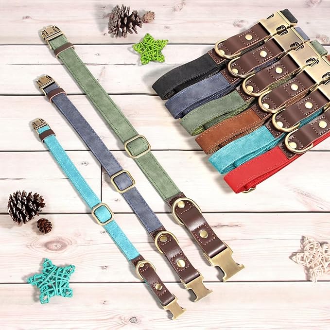 Didog Soft PU Leather Dog Collars for Medium Dogs,Classic Adjustable Dog Collars with Quick Release Metal Buckle,Easy Clean and Comfortable with Nylon Lining,Light Blue,M Neck 13-19"