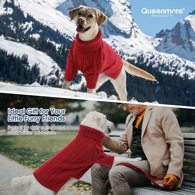 Queenmore Dog Sweaters for Medium Dogs Girls Boys,Soft Dog Sweater Christmas,Turtleneck Pullover Pet Sweaters Knitwear Outfit for Holiday,Knitted Soft Thick Warm Sweater for Bulldog,Dachshund(Red,M)