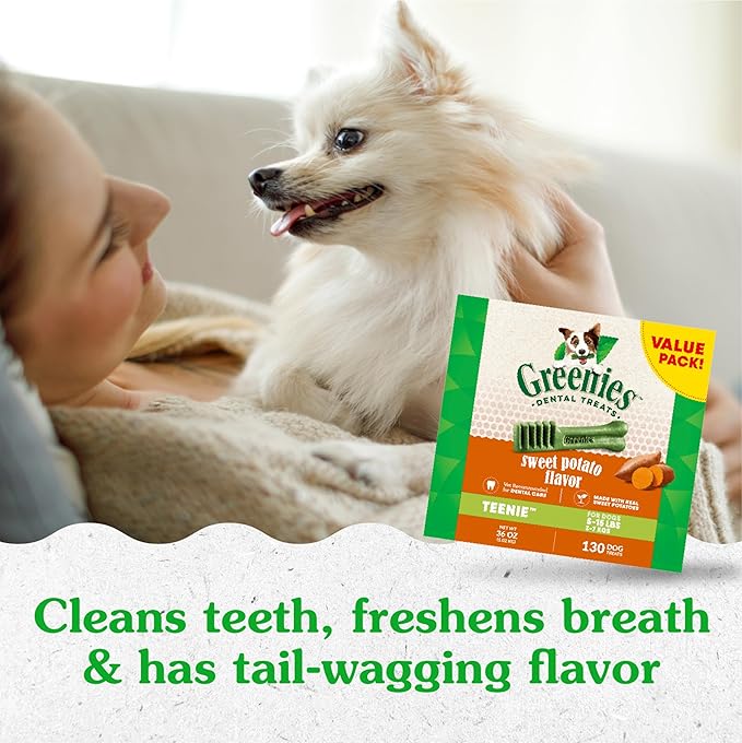 Greenies Teenie Natural Dog Dental Treats, Sweet Potato Flavor, 12 oz. Pouch (43 Treats)