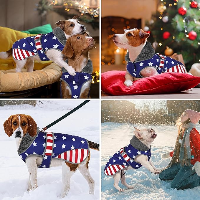 Dogcheer Dog Coat, American Flag Dog Jacket Waterproof Puppy Winter Coat for Cold Weather, Reflective Adjustable Pet Snow Jacket Fleece Sweater for Small Medium Large Dogs - USA Flag, 3XL