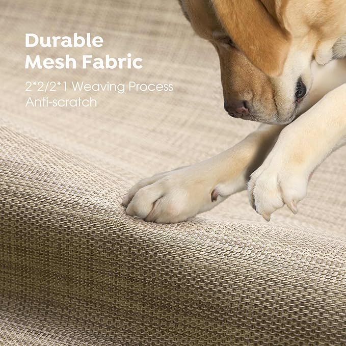 Veehoo Original Outdoor Elevated Dog Bed, Cooling Raised Dog Cot for Large Dogs, Portable Standing Pet Hammock Platform with Washable Breathable Mesh, No-Slip Feet, Large, Beige Coffee, CWC2201