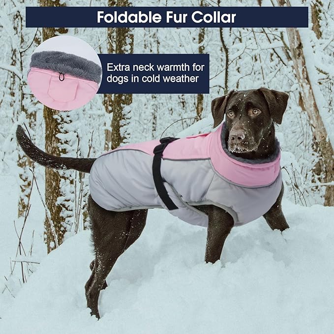 IECOii Extra Warm Dog Coat - Reflective, Adjustable Winter Jacket with Buckle & Fleece Turtleneck Dog Jackets for Small Dogs, Waterproof & Windproof Fleece Vest for Cold Weather, Pink, Small