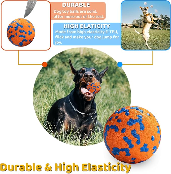 Dog Balls, Indestructible Dog Toy Ball for Aggressive Chewers, Durable High Elasticity Interactive Ball for Training Dog Catch and Fetch, Large Medium Small Dog and Puppies(Orange, 3in, 2pcs)