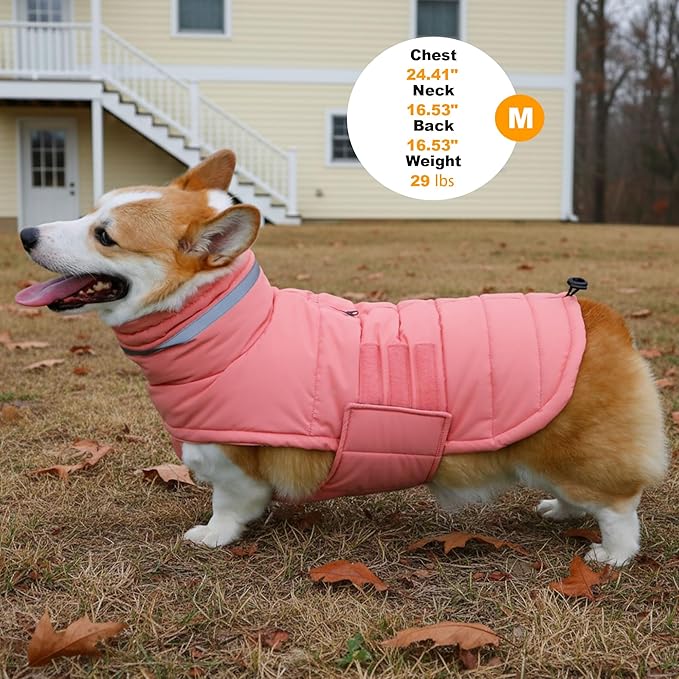 Dog Coat, Waterproof Winter Jacket, Warm Windproof Jacket, Reflective Adjustable Turtleneck Coats for Medium Dogs with Hook & Loop - Pink02 - M