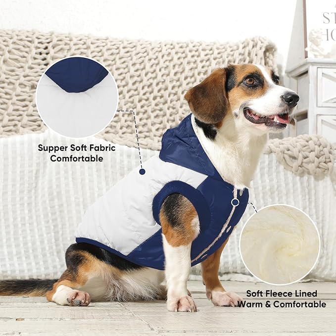 Fleece Lining Extra Warm Dog Hoodie in Winter for Medium Dogs Jacket Pet Coats with Hooded,Beige and Blue L
