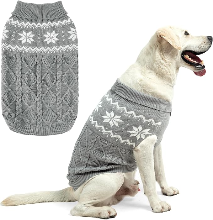 Warm Winter Pink Dog Sweater - Cold Weather Pet Clothes for Small Medium Large Dogs Indoor Outdoor, Soft Classic Knit Puppy Apparel Coat, Grey, ML