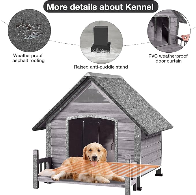 Dog House Outdoor, Chew-Proof Metal Frame Dog Kennel Shelter for Large Breeds,Weatherproof (Grey-H, Large)