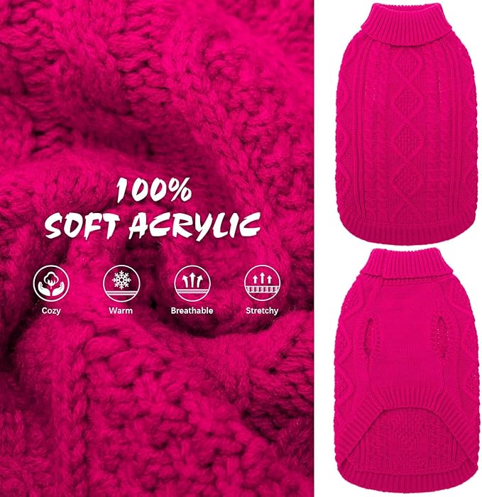 BINGPET Thermal Knitted Dog Sweater for Small Medium Large Dogs,Winter Dog Cat Coat Warm Sweartershirts Outfits,Classic Cable Knit Turtleneck Pullover Dog Jumper Coat Warm Sweartershirts(Rosered,XS)