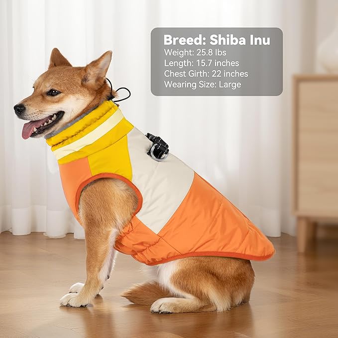 Dog Coats for Large Dogs, Reflective Dog Winter Coat Waterproof Windproof Clothes, Warm Cold Weather Dogs Jacket with Harness Built in Turtleneck Snowsuit, Orange XXX-Large
