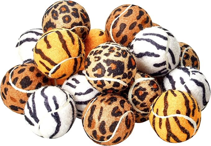 TOURNA Unique Sports Small Dog Animal Print Mini Tennis Fetch Balls, Squeaker Ball Dog Toy 18 Pack