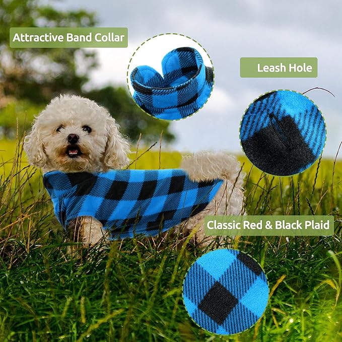 KAMA BRIDAL Spring Autumn Winter Coat Pullover Fleece Vest for Cats Small and Medium Dogs Thin Sweater Blue & Black Plaid (Blue, M)