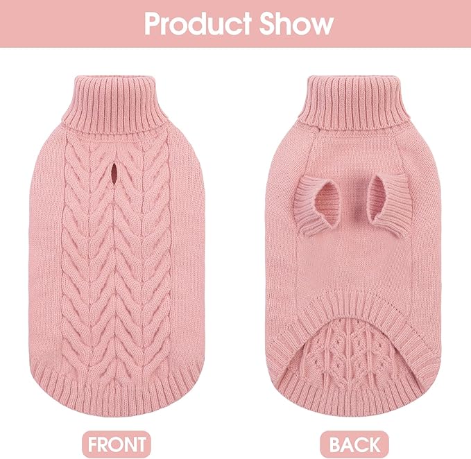 Dog Sweaters for Large Dogs Classic Turtleneck Dog Christmas Sweater Thick Warm Pullover Female Puppy Pet Stretch Knitwear Fall Winter Clothes with Leash Hole(Pink, 2XL)