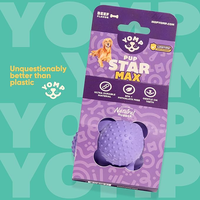 Yomp PupStar MAX Dog Toy – Star-Shaped, Bouncing Ball with Nubbins for Dental Health, Dishwasher Safe