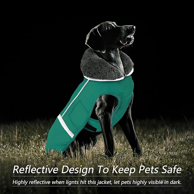 Dogcheer Warm Dog Coat, Waterproof Dog Jacket Christmas Puppy Winter Coat with Buckle, Reflective Adjustable Pet Snow Jacket Turtleneck Fleece Sweater for Small Medium Large Dogs - Pine Green, XL