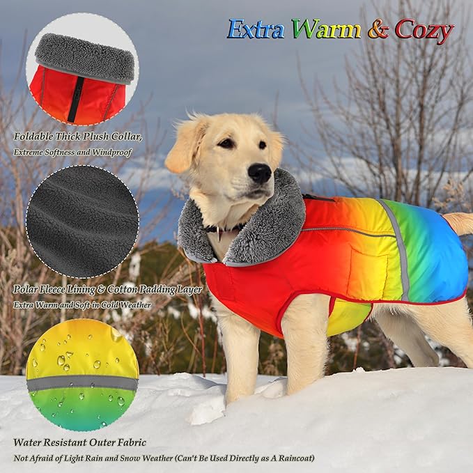 Dogcheer Warm Dog Coat, Waterproof Dog Winter Jacket Christmas Puppy Cold Weather Coats with Buckle, Reflective Adjustable Pet Snow Jacket for Small Medium Large Dogs - Gradient Red-Yellow, 2XL