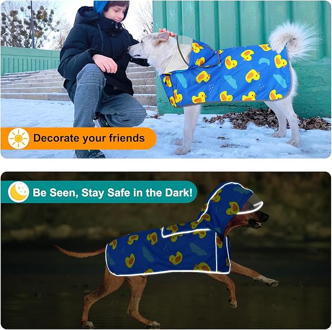 Dog Raincoat XXL - Waterproof Dog Rain Jacket, Hooded Reflective Doggy Rain Coat with Leash Hole, Foldable Pet Poncho Slicker for Large Dogs (Blue, XX-Large)