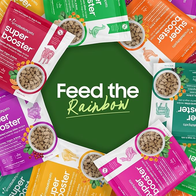 smallbatch Freeze Dried Dog Treats, Superfood Food Topper Pork Bites for Dogs & Cats, Probiotics, Organic Ingredients, High Protein, Grain Free Healthy Treat & Food Topper, Made in The USA, 7 oz Bag