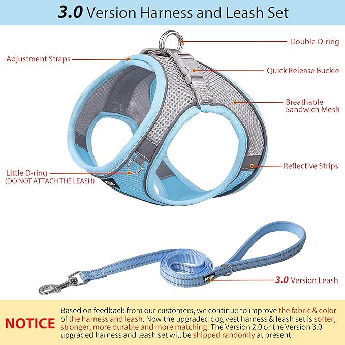 AIITLE Dog Harness, Summer No-Pull Cat Harness with a Leash, Adjustable Reflective Dog Vest, Cat Harness Escape Proof, Outdoor Walking, Camping for Extra Small Dogs and House Cats Blue XXXS